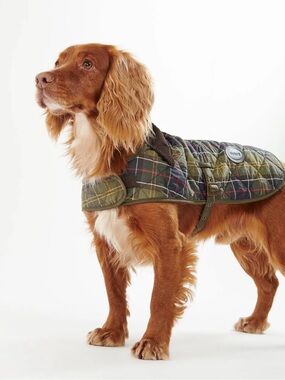 Barbour Olive Green Tartan Quilted Dog Coat L